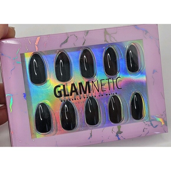 Glamnetic Reusable Press-On Nails Boba Short Almond Black NEW 24 Nails - Picture 2 of 6